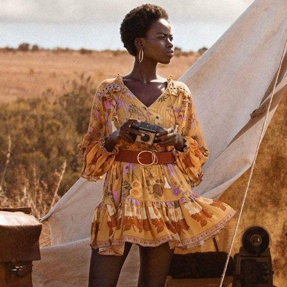 Spell & The Gypsy Collective Wild Bloom Long Sleeve Playdress, Mustard - Picture 3 of 16